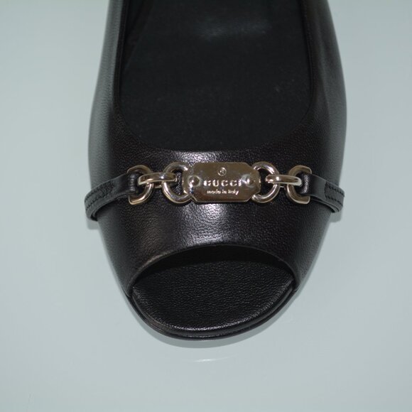 NIB GUCCI SALANDIA LEATHER PEEP TOE FLATS SHOES - Picture 7 of 10